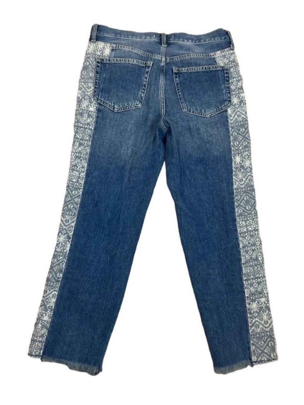 We the Free Aztec Side Panel Cropped Boyfriend Jeans Raw Hem  26 Waist